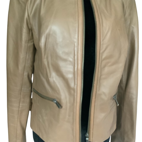 Nordstrom Halogen Soft Leather Jacket Blazer Collarless Brown SZ S - Picture 4 of 12